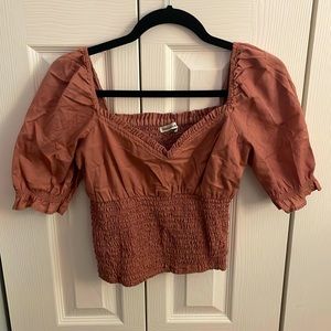 Mauve peasant top cinched waist